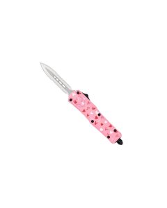 CobraTec small FS-3 Pink Love Warrior automatic knife OTF with double serrated dagger blade