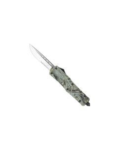 CobraTec Large FS-3 Woodland Camo automatic knife OTF with serrated Droppoint blade