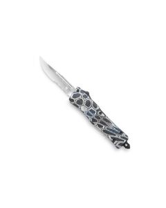 CobraTec Medium CTK-1 Blue Cobra Skin automatic knife OTF with serrated drop point blade, SKU MBCSCTK-1MDS, EAN 4045011270826